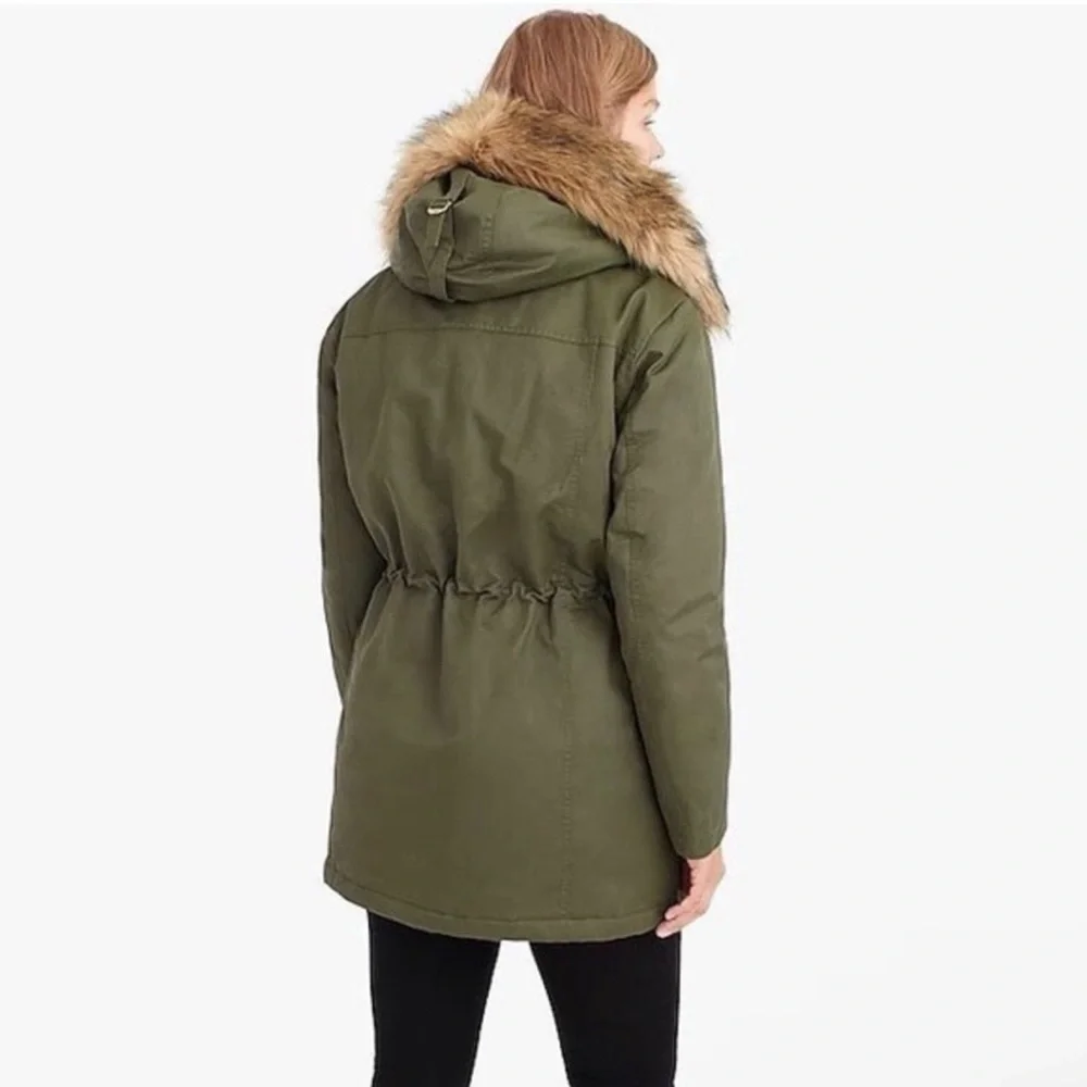 J.Crew Olive Green Perfect Winter Parka with Faux Fur Hood - Picture 2 of 9